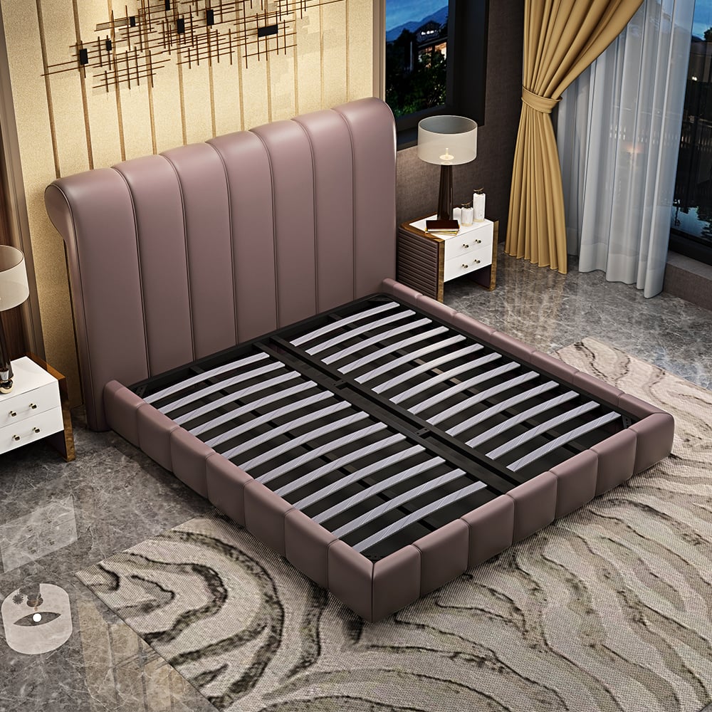 Luxury Microfiber Leather Upholstered Platform Bed in Purple window image