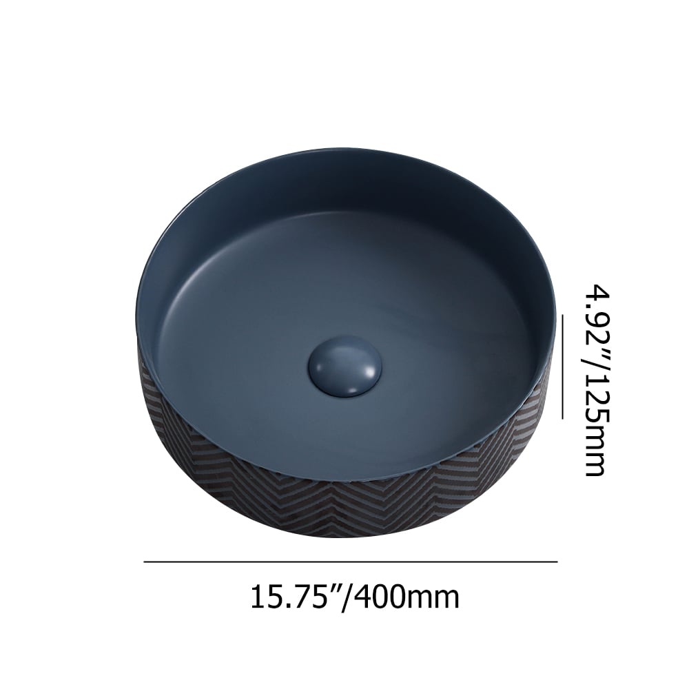 Modern Round Ceramic Sink Vessel Wash Sink in Black & Blue weights dimensions image