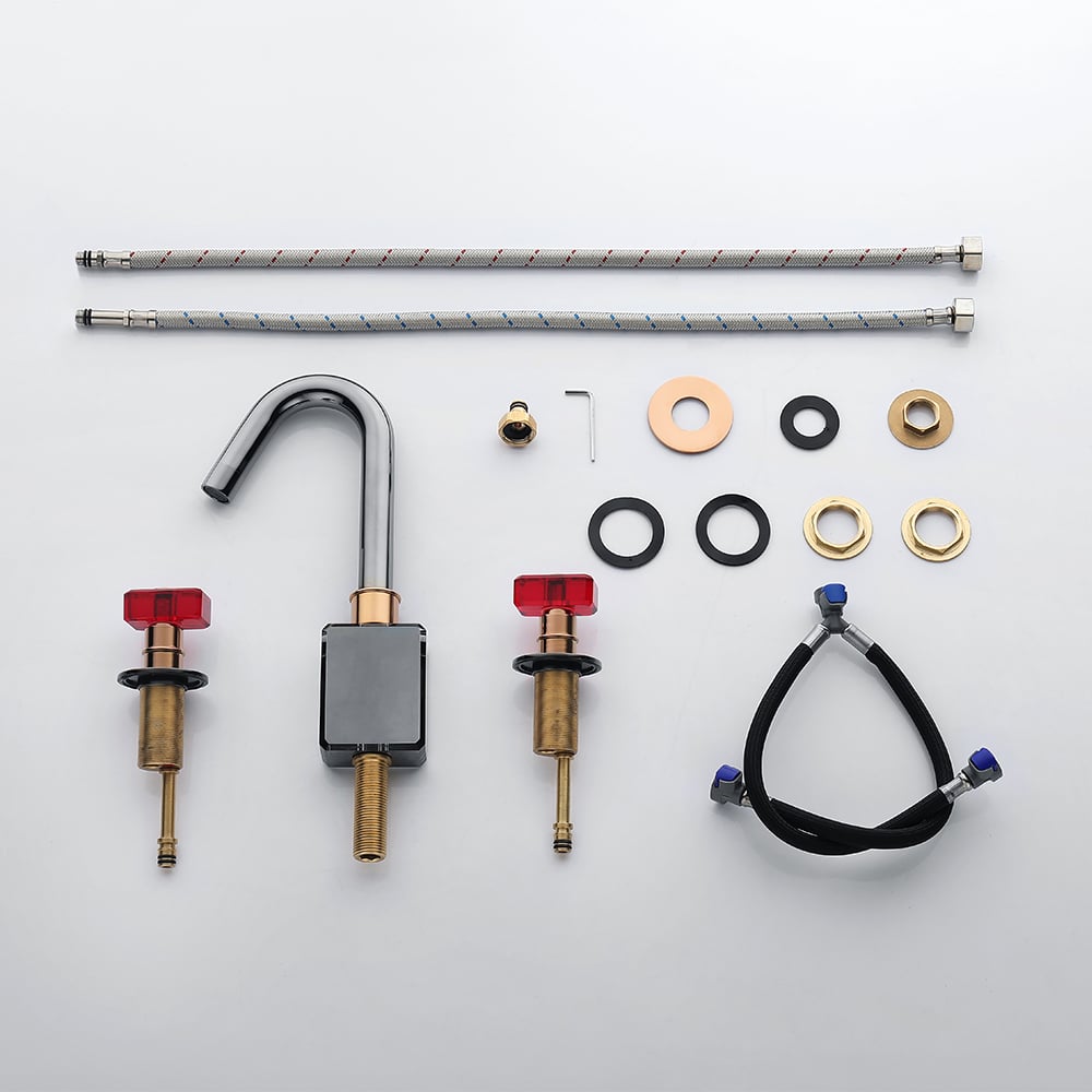 Gunmetal Badezimmer 3-Loch Waschtischarmatur Doppelglasgriff massives Messing Schaufensterbilder