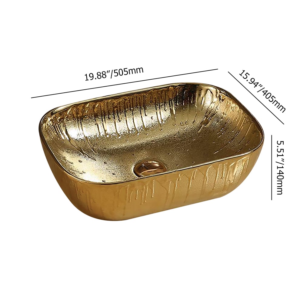 Lavabo en céramique rectangulaire en or de style vintage Poids, dimensions, image