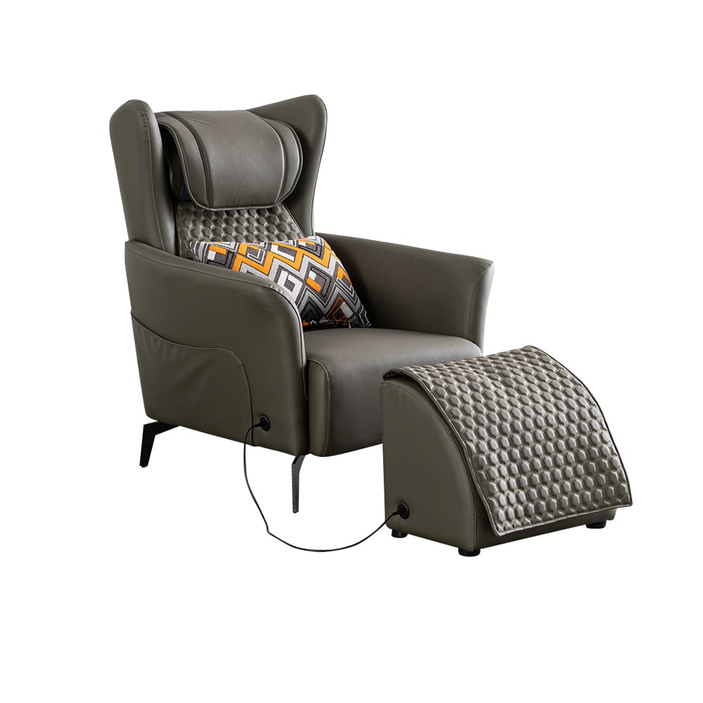 Beheizter Massagesessel Leath-Aire gepolstert mit Fußstütze Hocker und Rückenlehne in Grün Schaufensterbilder