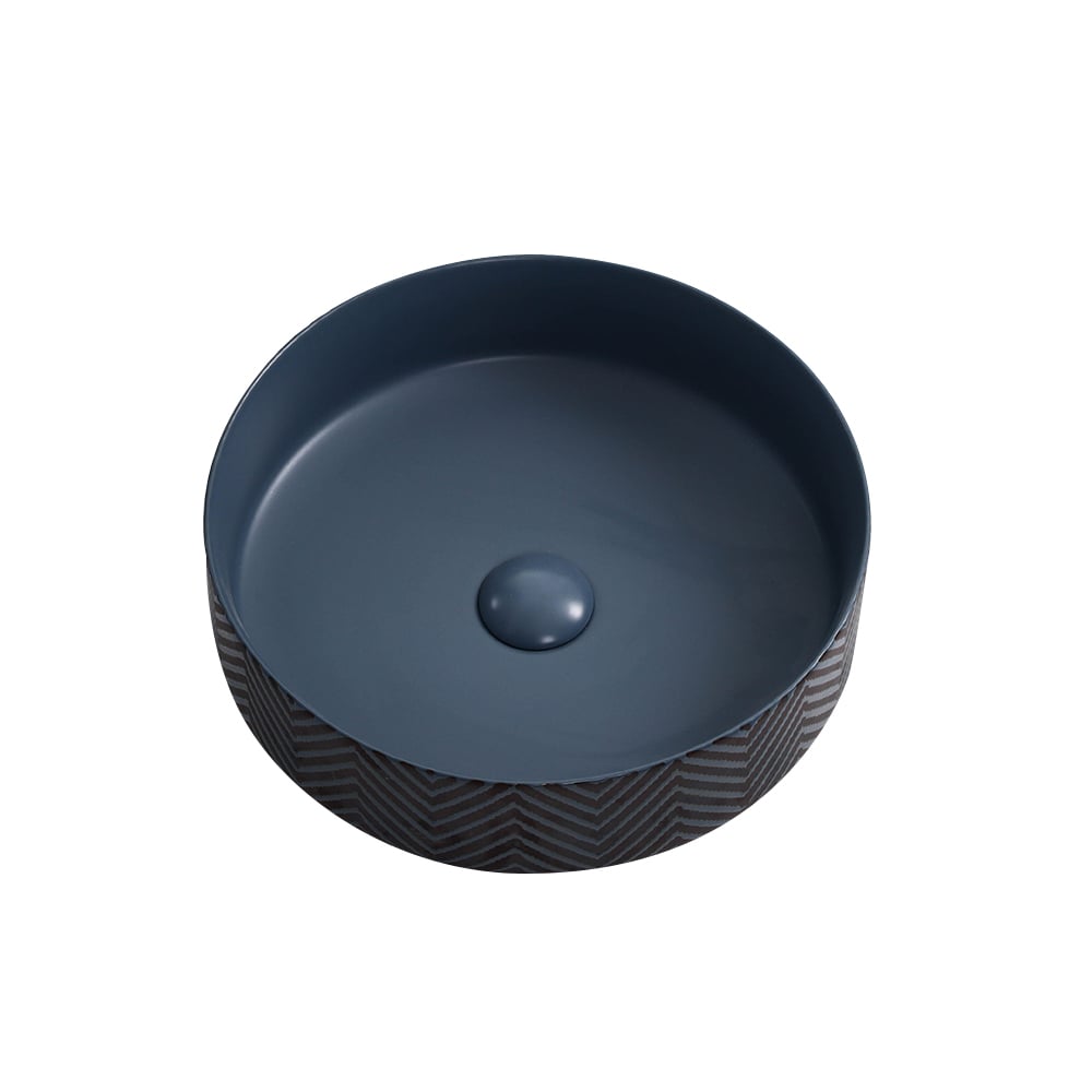 Modern Round Ceramic Sink Vessel Wash Sink in Black & Blue window image