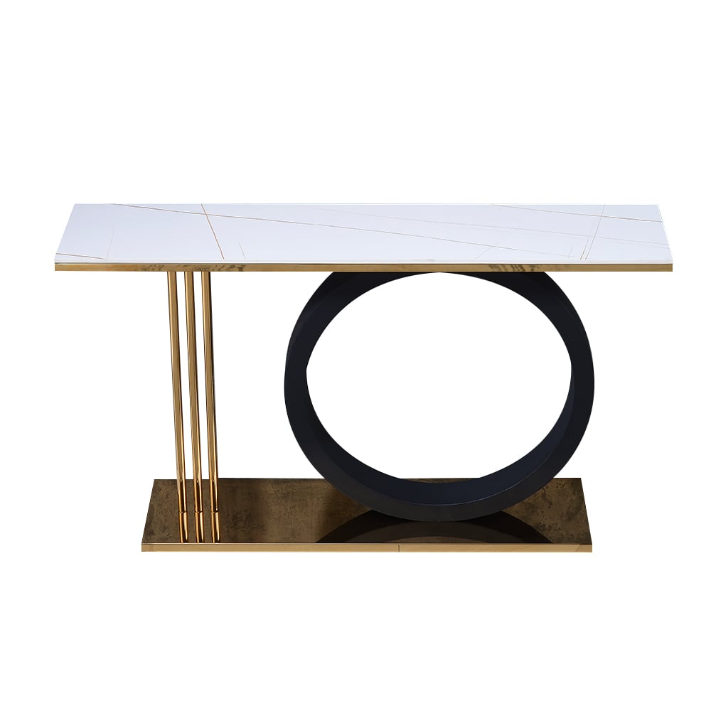 55” Post Modern Geometry Shaped Sintered Stone Top & Stainless Steel Frame Console Table window image