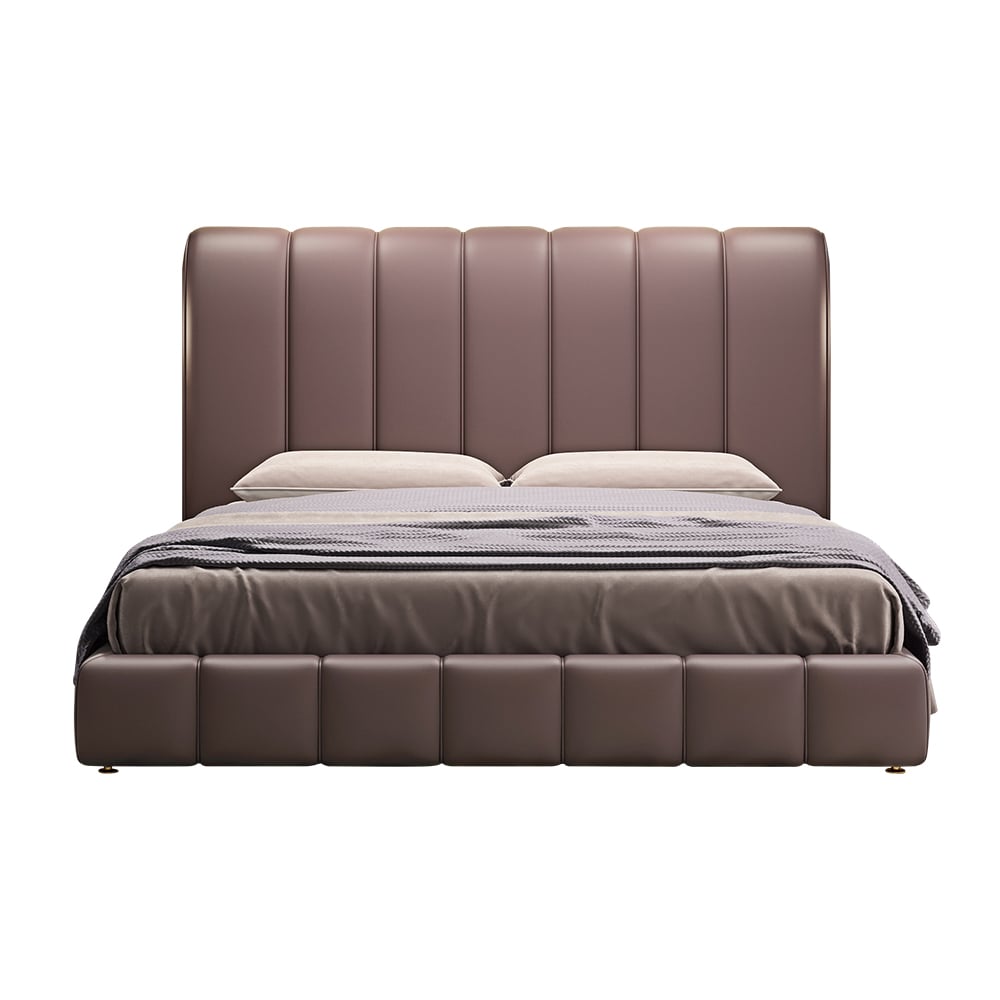 Luxury Microfiber Leather Upholstered Platform Bed in Purple window image