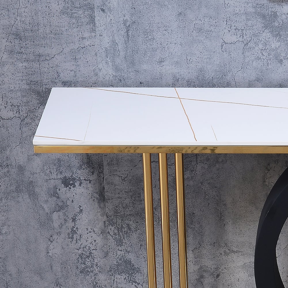 55” Post Modern Geometry Shaped Sintered Stone Top & Stainless Steel Frame Console Table window image