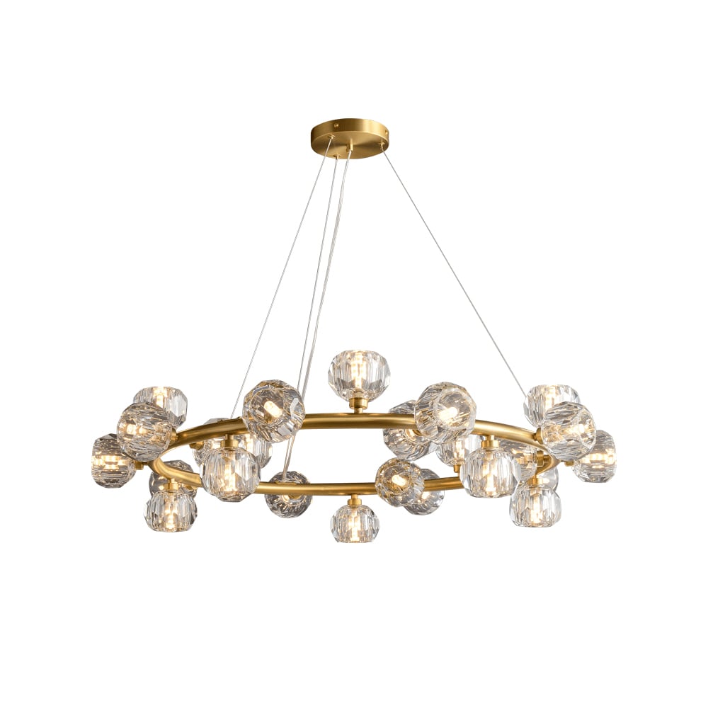 Modern 25-Light Round Brass Chandelier with Crystal Shade for Living Room window image