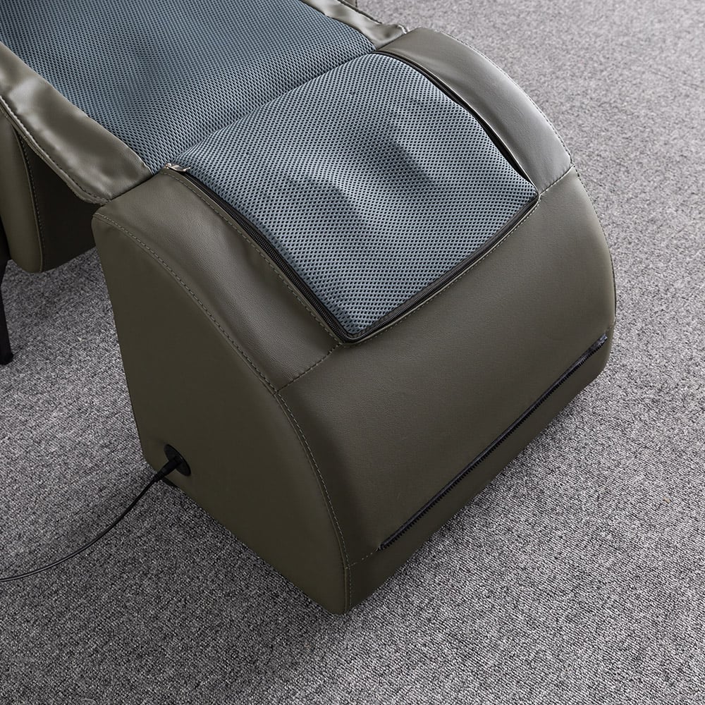 Beheizter Massagesessel Leath-Aire gepolstert mit Fußstütze Hocker und Rückenlehne in Grün Schaufensterbilder