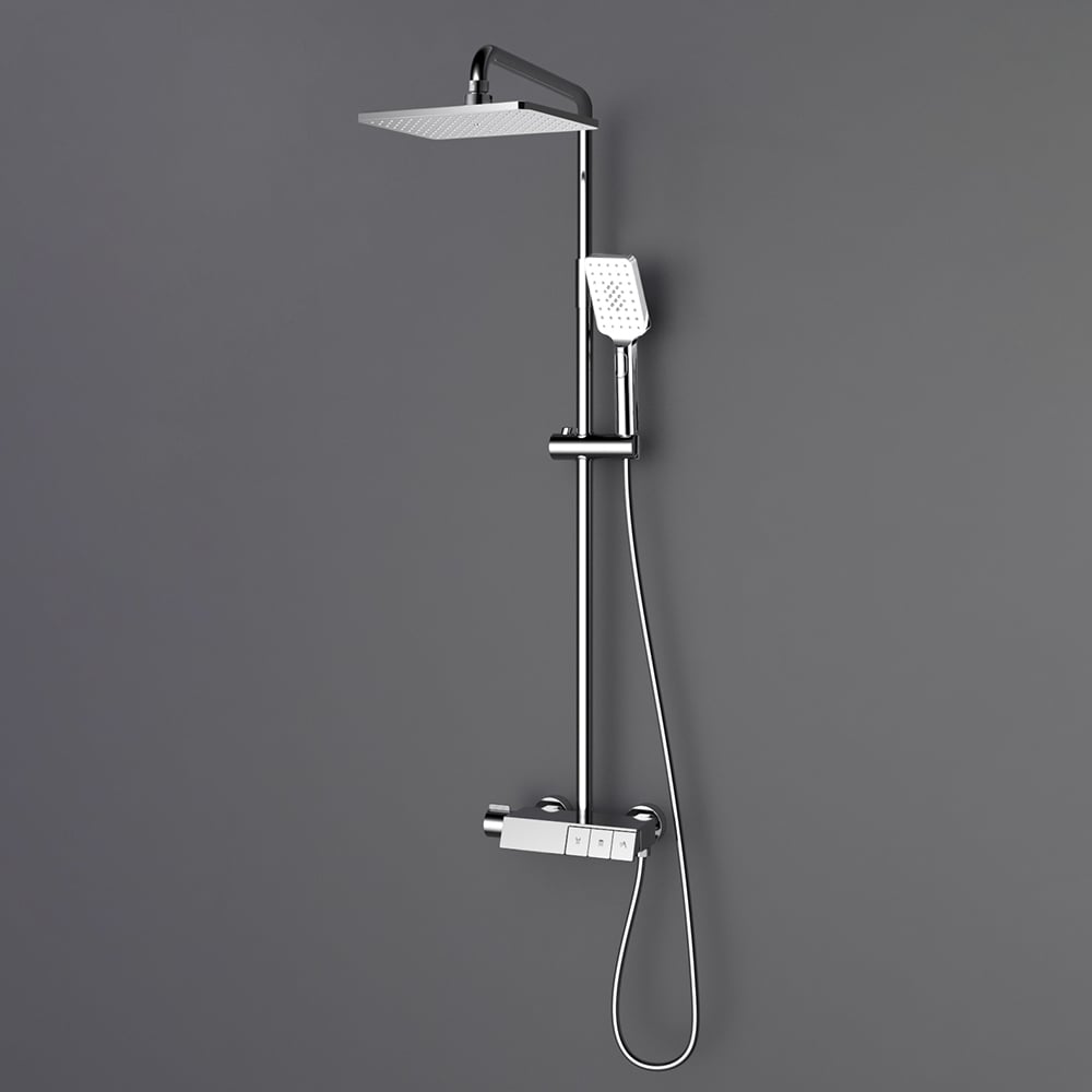 Exposed Shower System Thermostatic Rainfall Shower Head Polished Chrome with Hand Shower window image