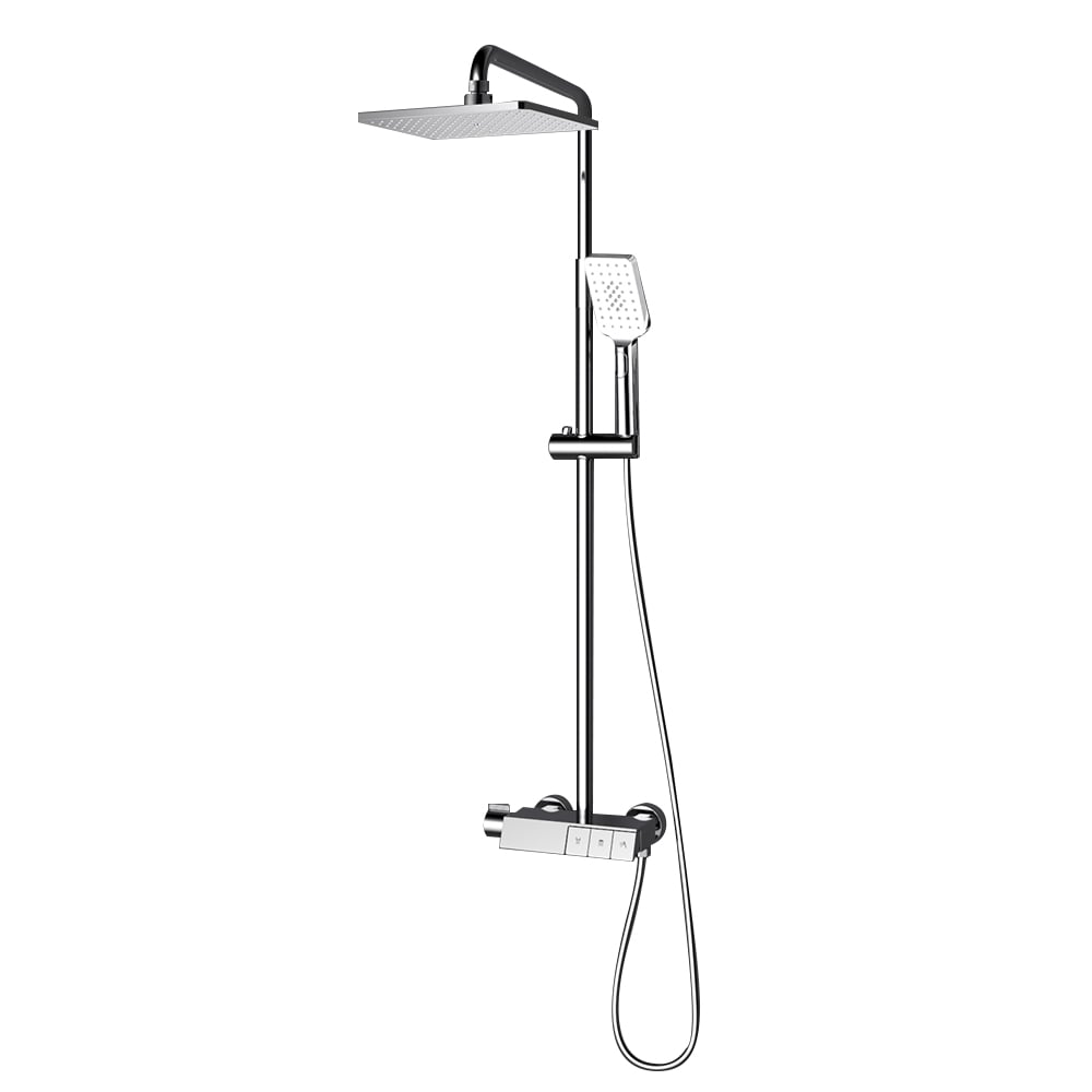 Exposed Shower System Thermostatic Rainfall Shower Head Polished Chrome with Hand Shower window image