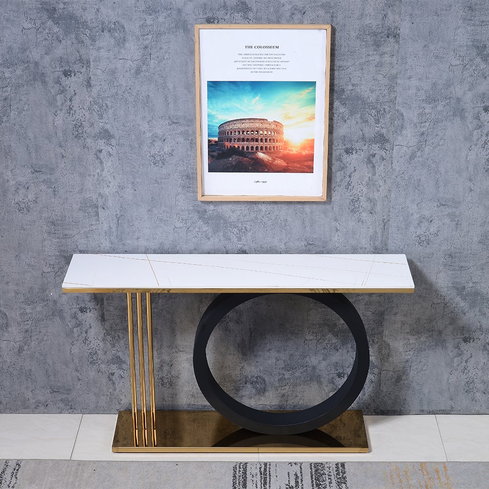 55” Post Modern Geometry Shaped Sintered Stone Top & Stainless Steel Frame Console Table window image