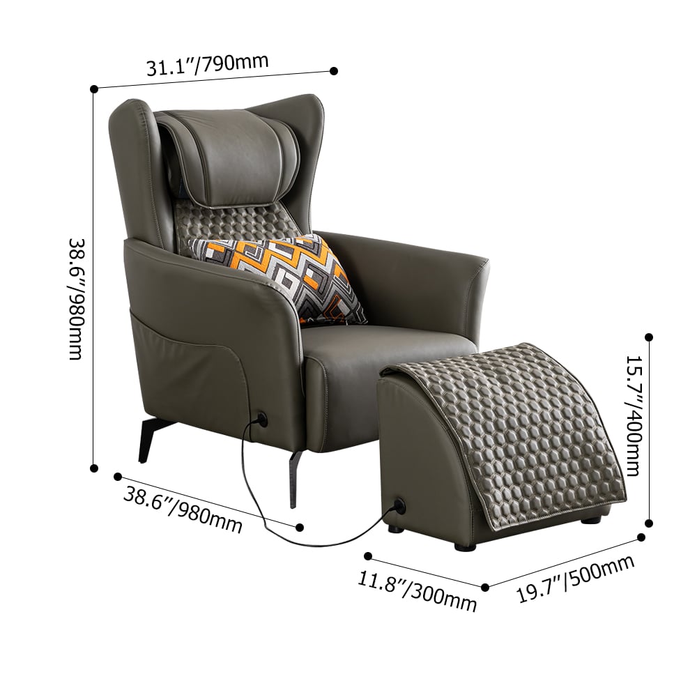 Beheizter Massagesessel Leath-Aire gepolstert mit Fußstütze Hocker und Rückenlehne in Grün Bild der Gewichte & Abmessungen