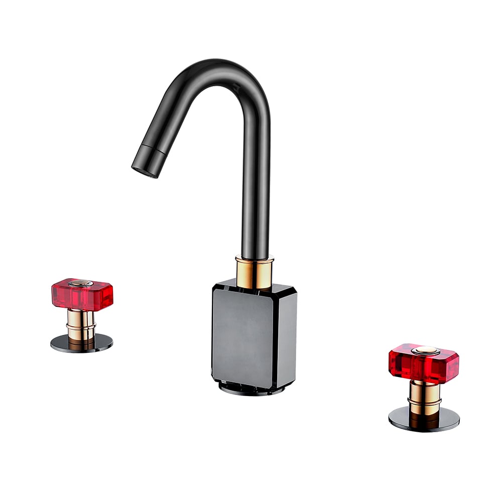 Gunmetal Badezimmer 3-Loch Waschtischarmatur Doppelglasgriff massives Messing Schaufensterbilder