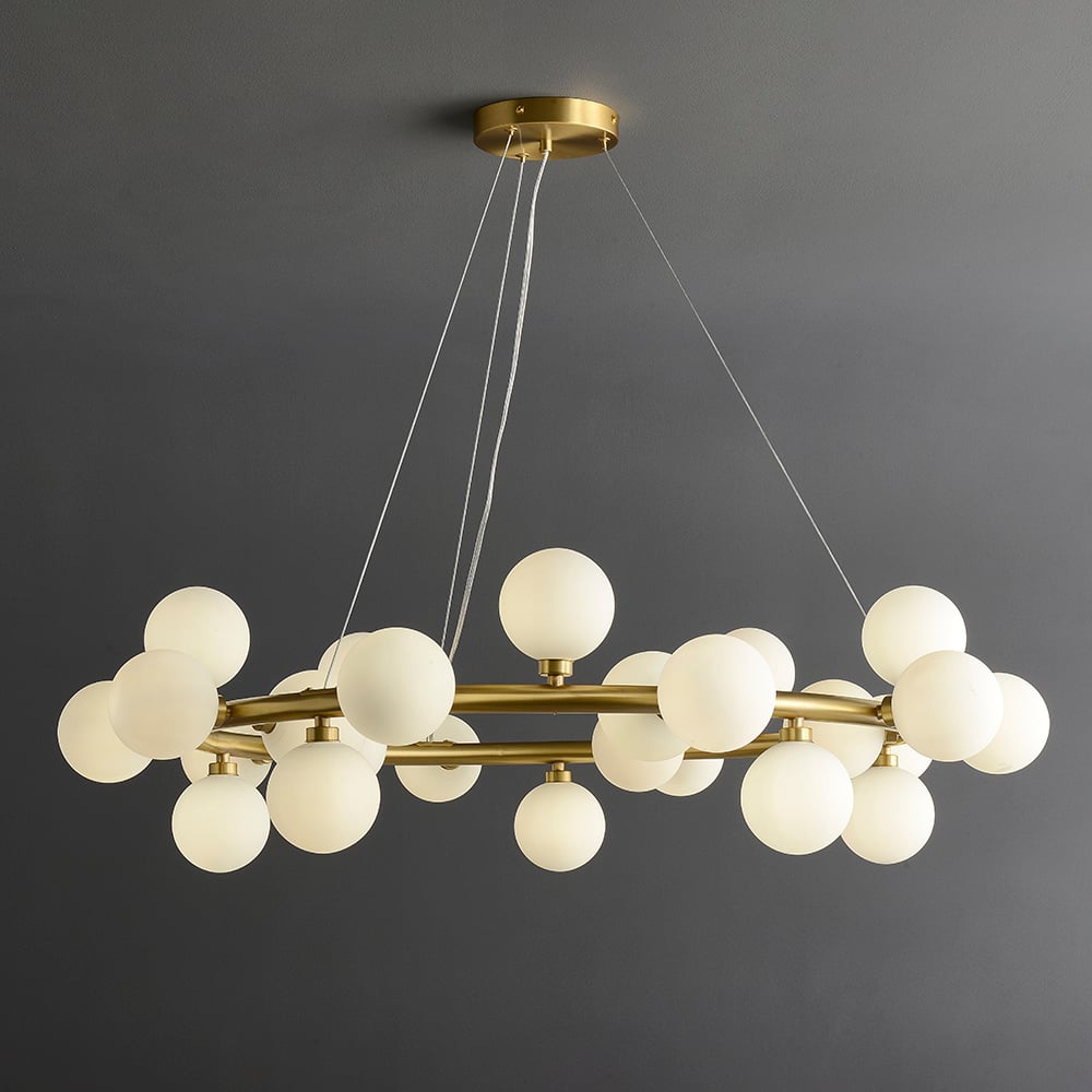 Modern Brass Round Chandelier 25-Light with Glass Shade for Living Room window image