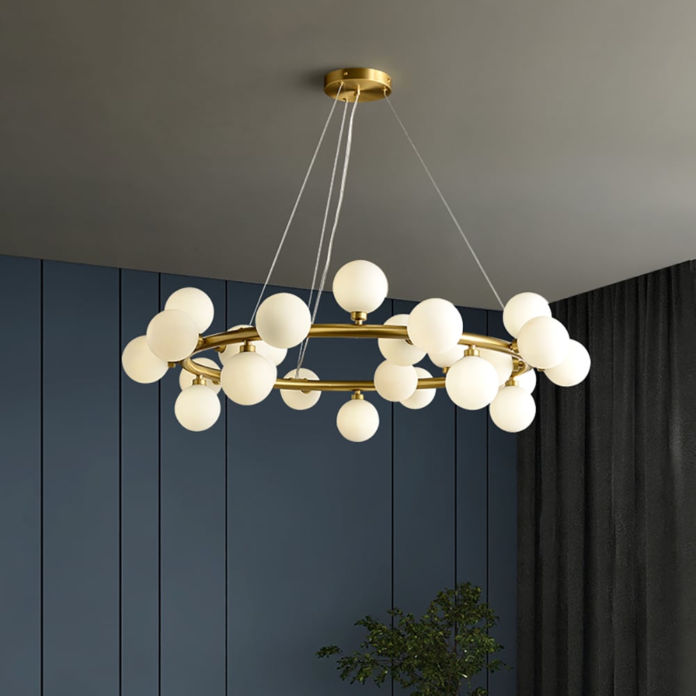 Modern Brass Round Chandelier 25-Light with Glass Shade for Living Room window image