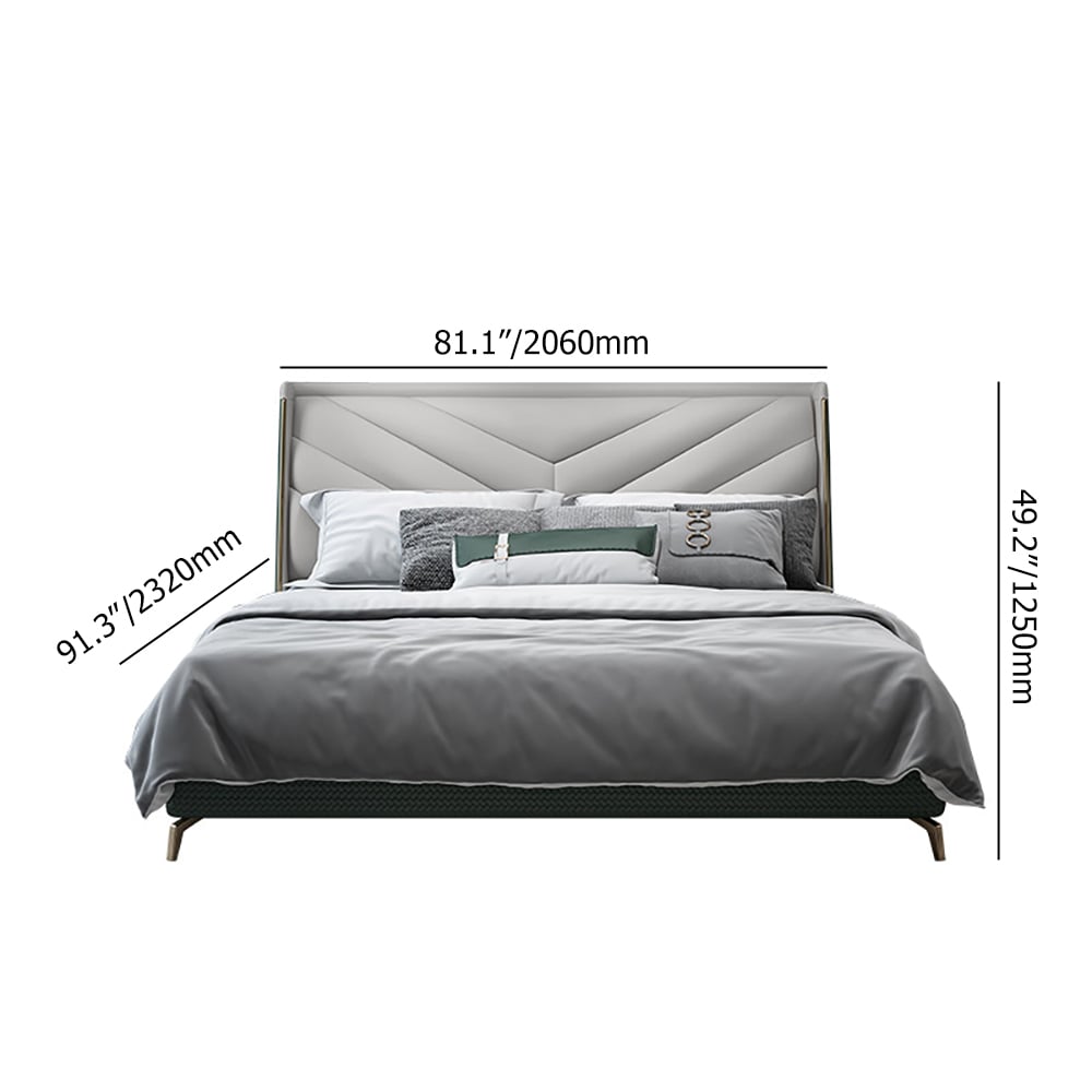 Cadre de lit à plateforme en cuir beige avec tête de lit rembourrée Poids, dimensions, image