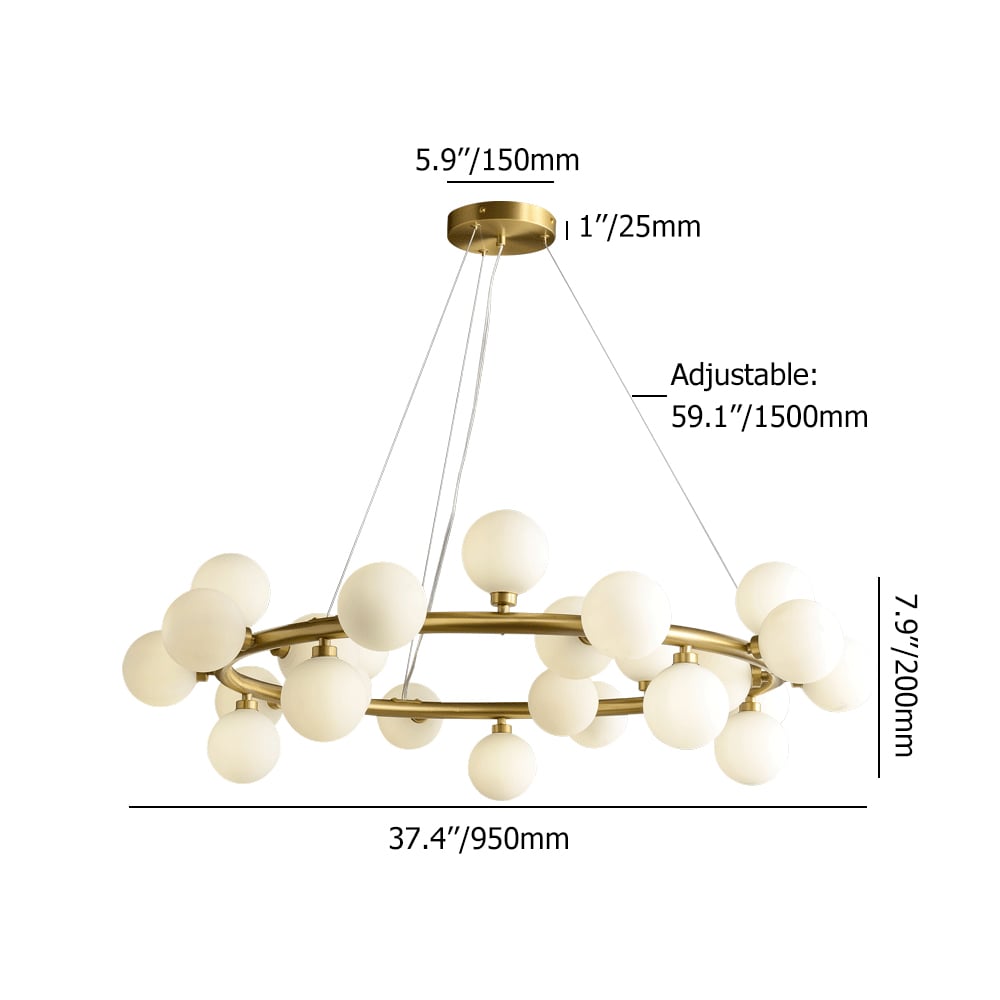 Modern Brass Round Chandelier 25-Light with Glass Shade for Living Room weights dimensions image