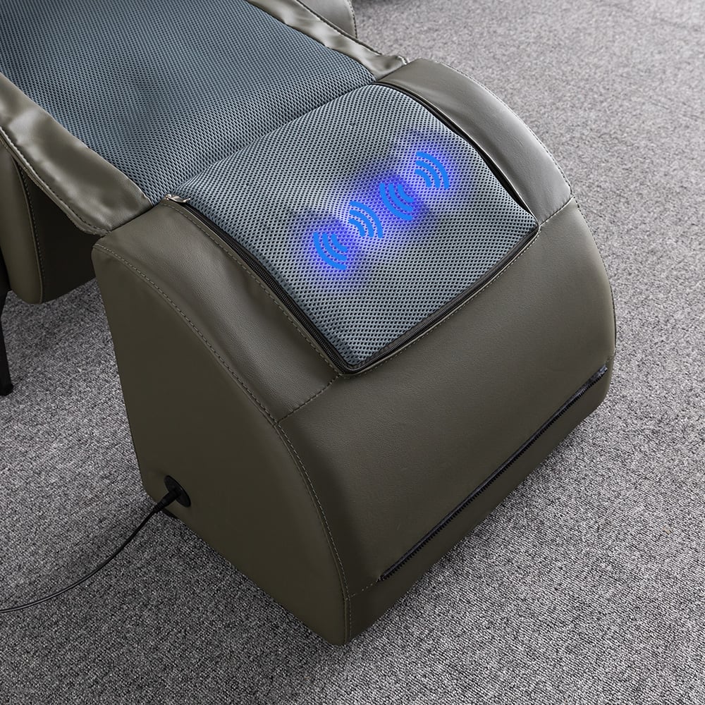 Beheizter Massagesessel Leath-Aire gepolstert mit Fußstütze Hocker und Rückenlehne in Grün Schaufensterbilder