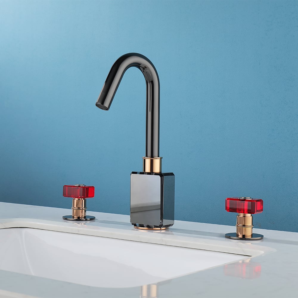 Gunmetal Badezimmer 3-Loch Waschtischarmatur Doppelglasgriff massives Messing Schaufensterbilder