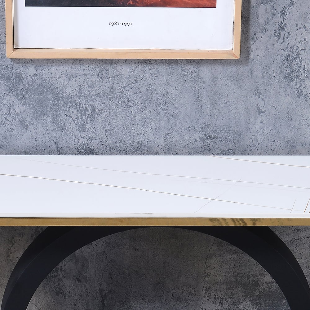 55” Post Modern Geometry Shaped Sintered Stone Top & Stainless Steel Frame Console Table window image