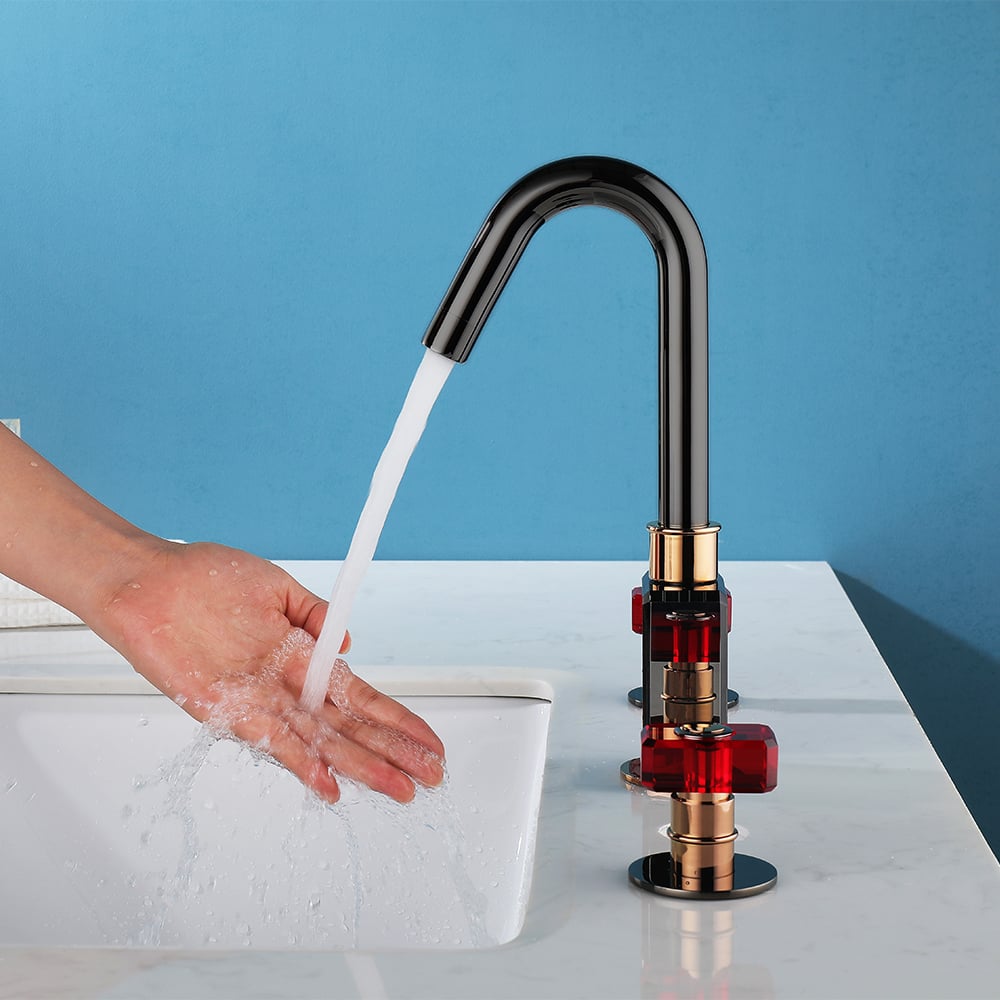 Gunmetal Badezimmer 3-Loch Waschtischarmatur Doppelglasgriff massives Messing Schaufensterbilder