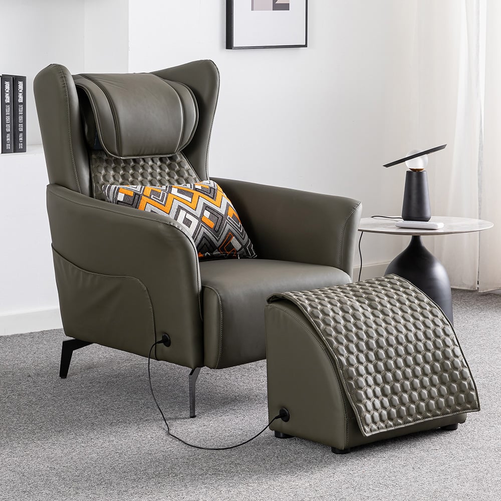 Beheizter Massagesessel Leath-Aire gepolstert mit Fußstütze Hocker und Rückenlehne in Grün Schaufensterbilder