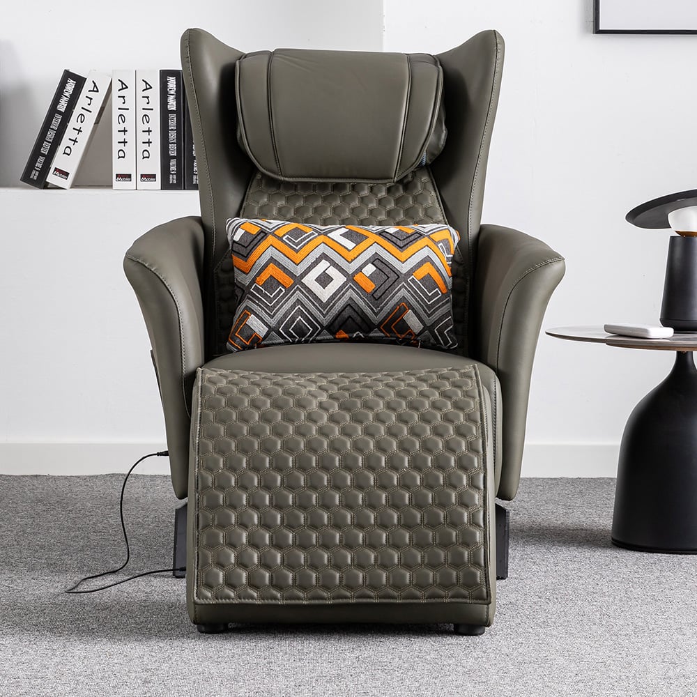 Beheizter Massagesessel Leath-Aire gepolstert mit Fußstütze Hocker und Rückenlehne in Grün Schaufensterbilder