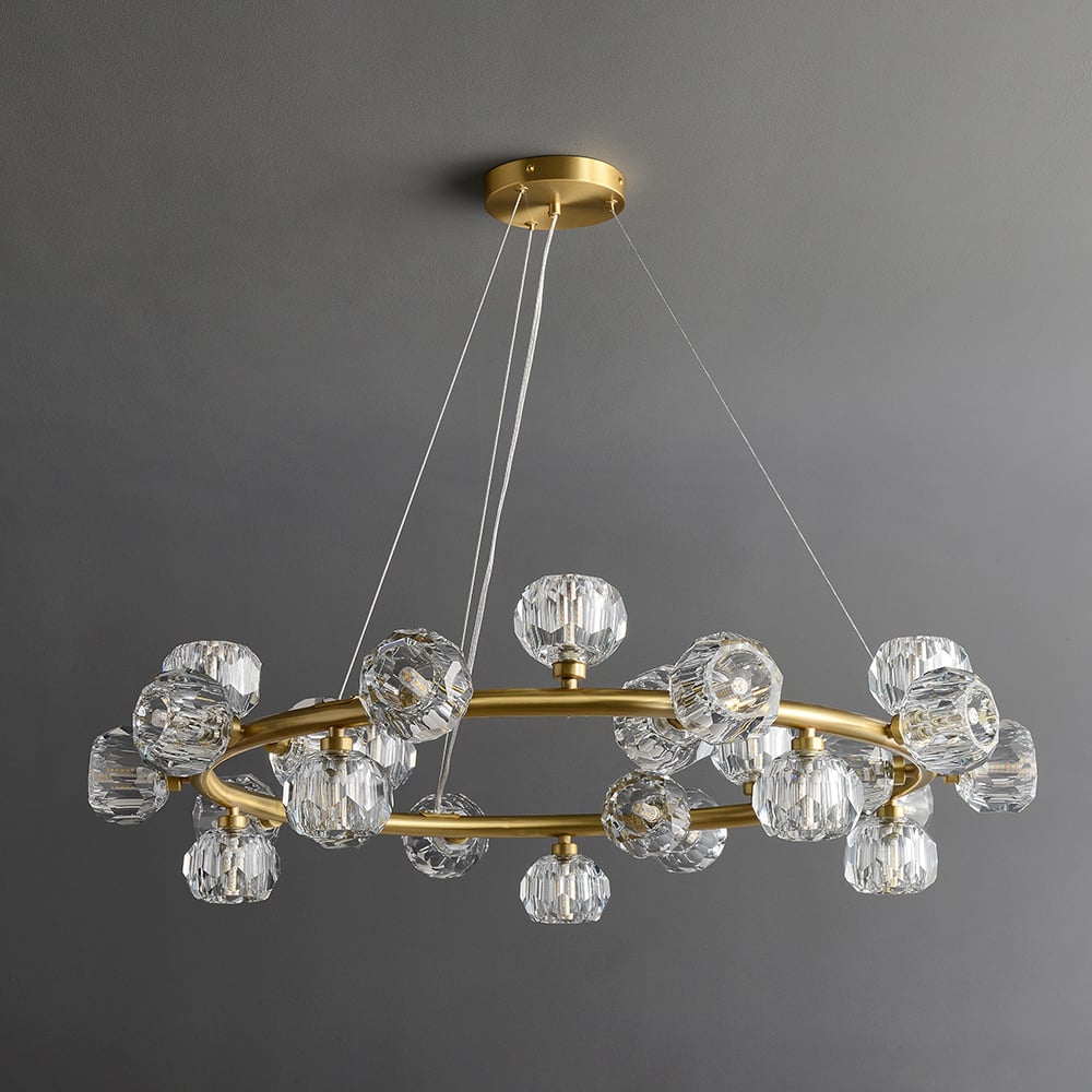 Modern 25-Light Round Brass Chandelier with Crystal Shade for Living Room window image