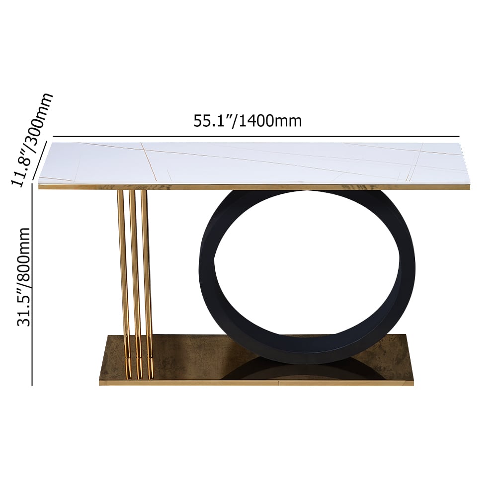 55” Post Modern Geometry Shaped Sintered Stone Top & Stainless Steel Frame Console Table weights dimensions image