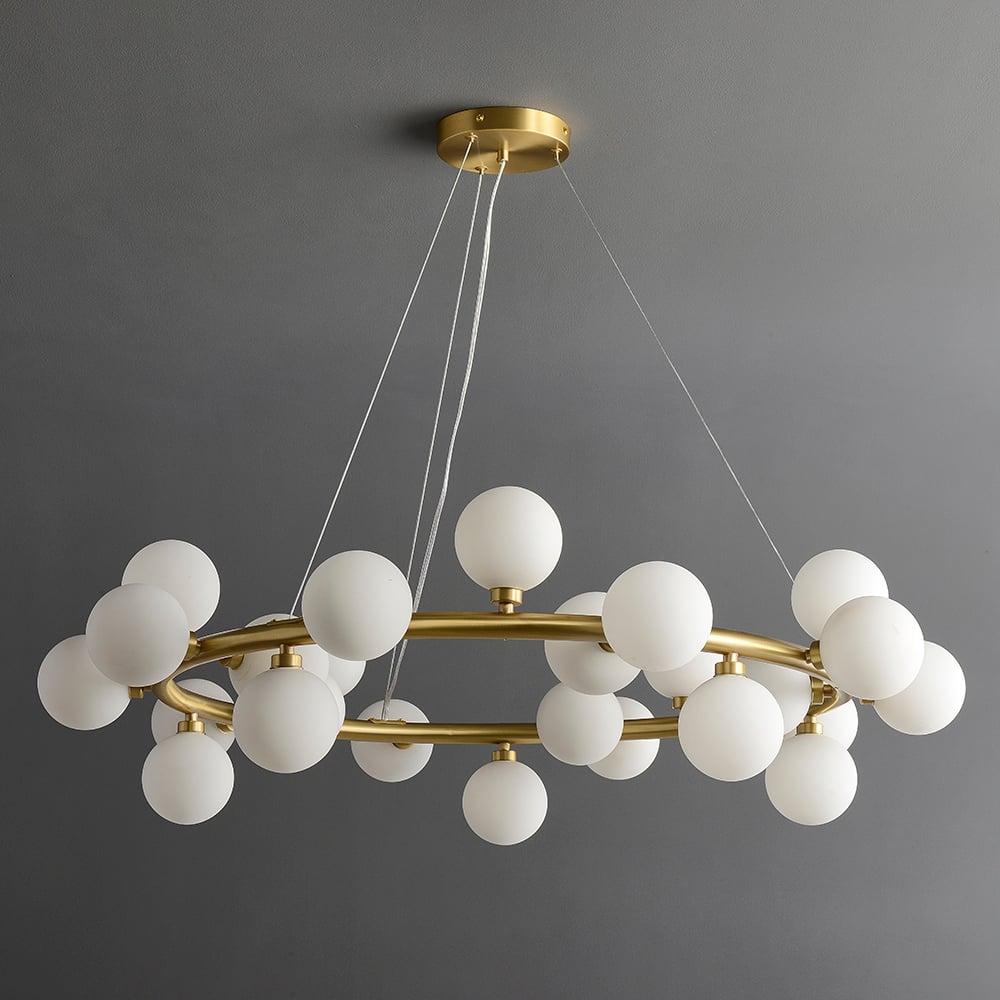 Modern Brass Round Chandelier 25-Light with Glass Shade for Living Room window image