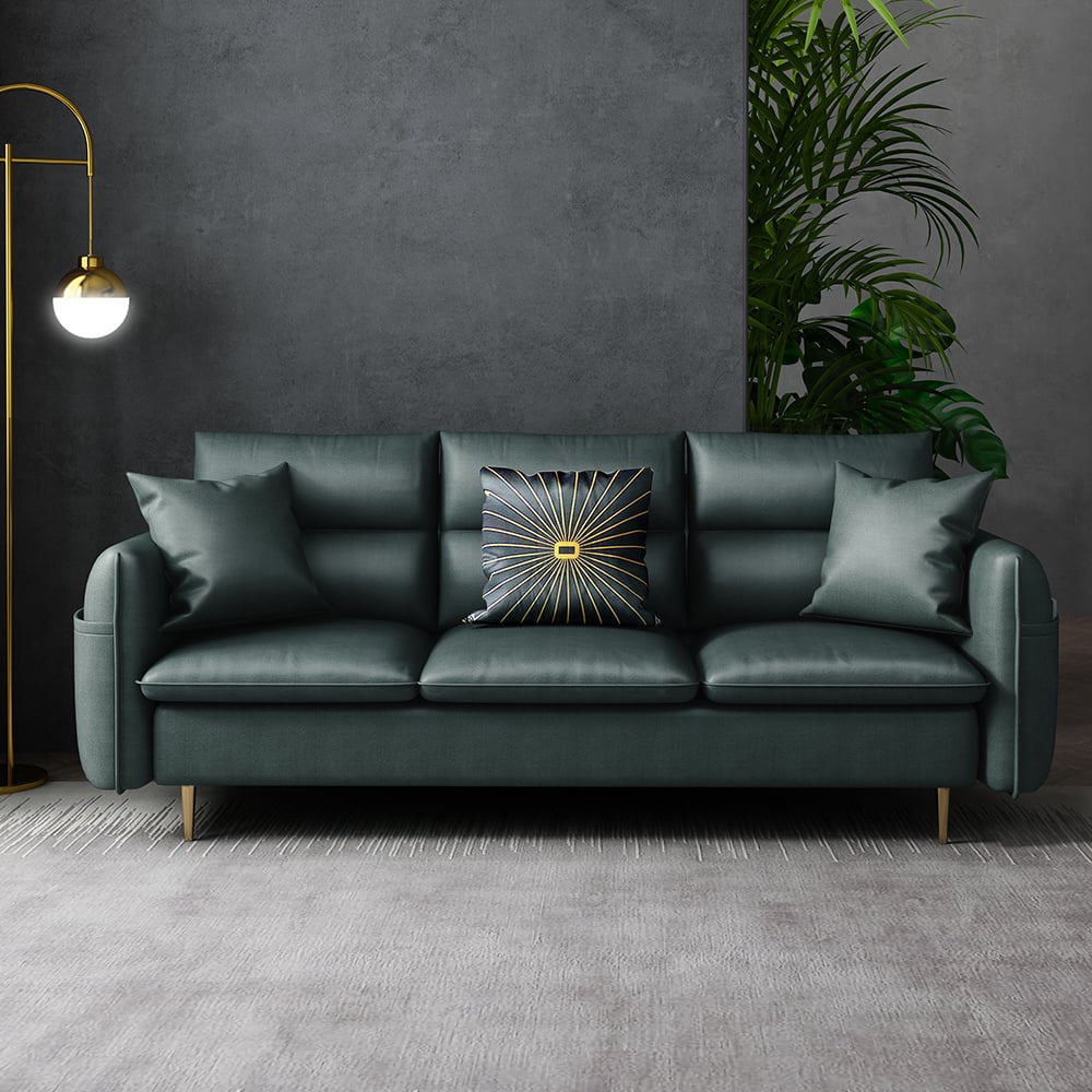 2 Pieces Contemporary Green Upholstered Sectional Sofa for 3 Seaters with Stool window image