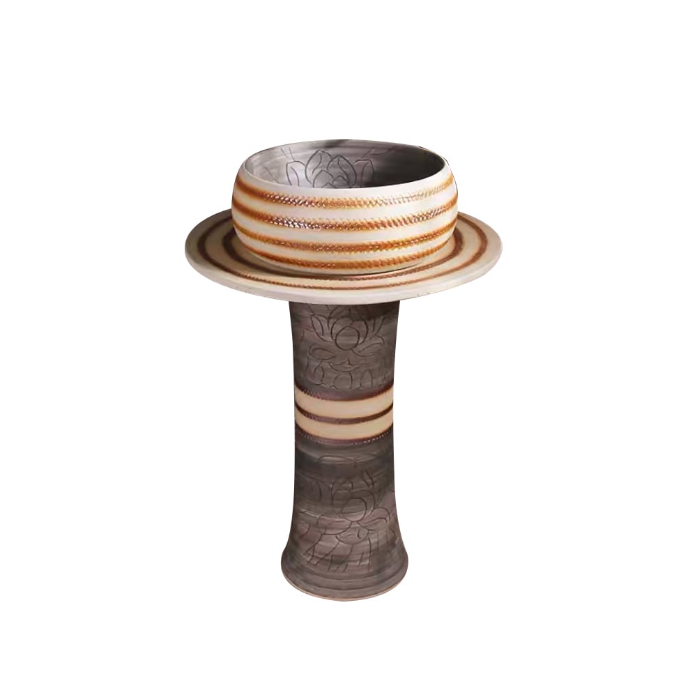 Orange & Grey Cylinder Pedestal Basin & Round Freestanding Basin window image