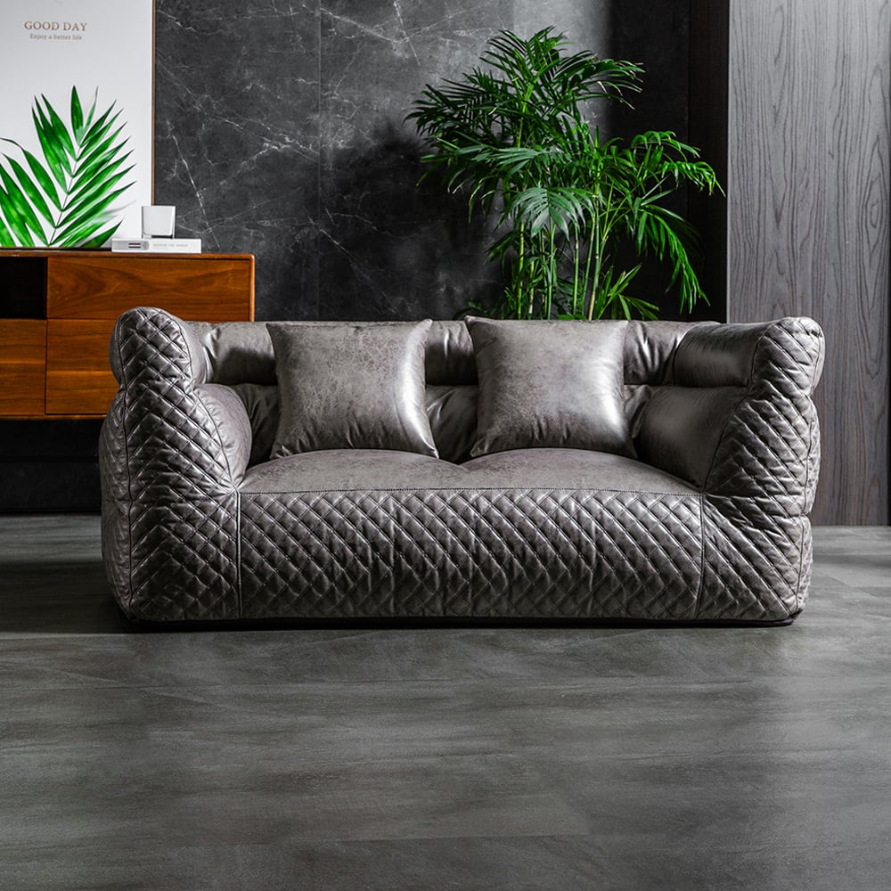 Large Bean Bag Chair Loveseat in Deep Gray with Leath-aire Upholstery window image