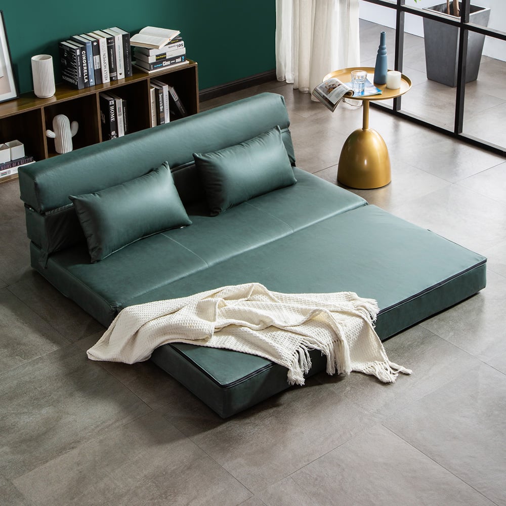 1360mm Leath-aire Sleeper Sofa in Green with Tight Back Convertible Sofa window image