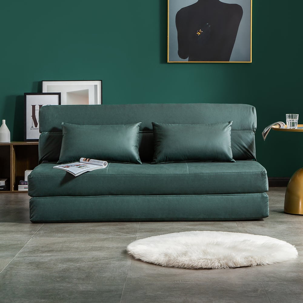 1360mm Leath-aire Sleeper Sofa in Green with Tight Back Convertible Sofa window image