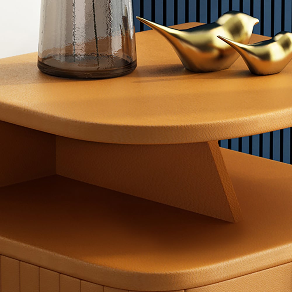 Chic Orange Faux Leather Nightstand Modern Bedside Table with Storage 1-Drawer window image
