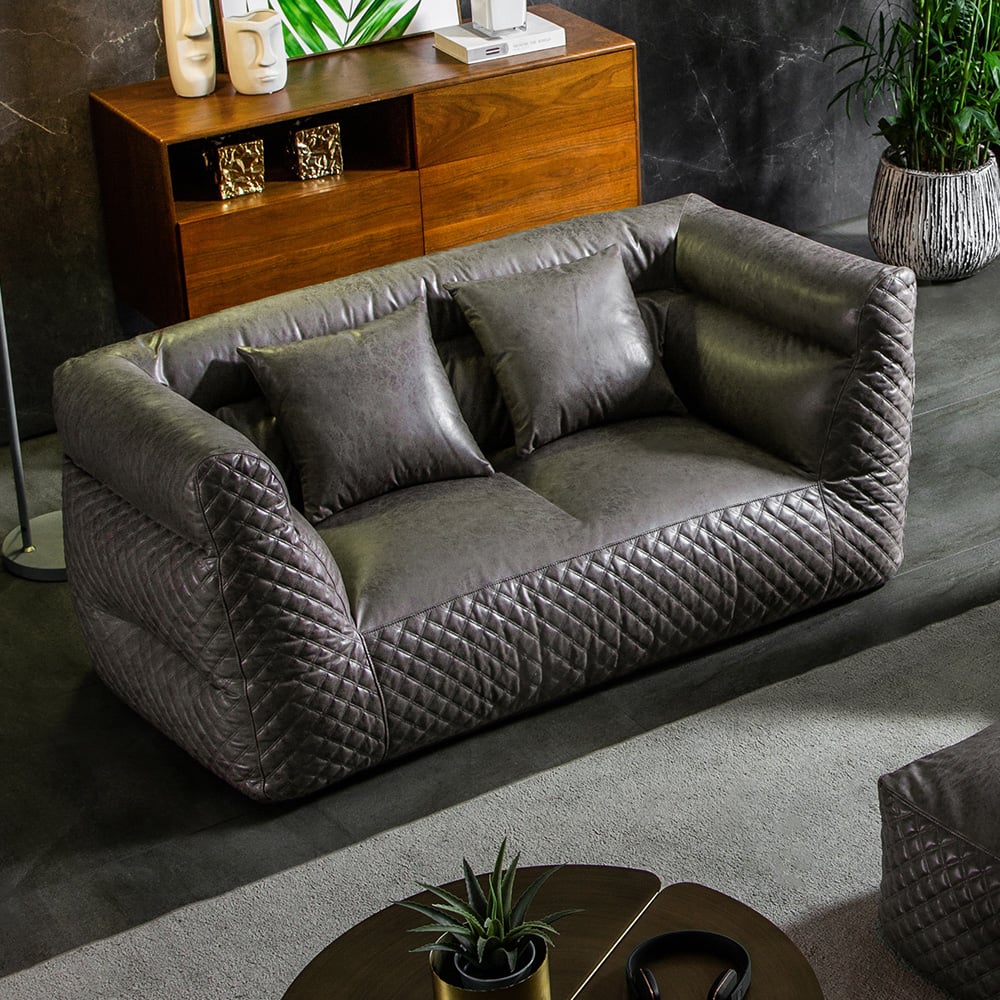 Large Bean Bag Chair Loveseat in Deep Gray with Leath-aire Upholstery window image