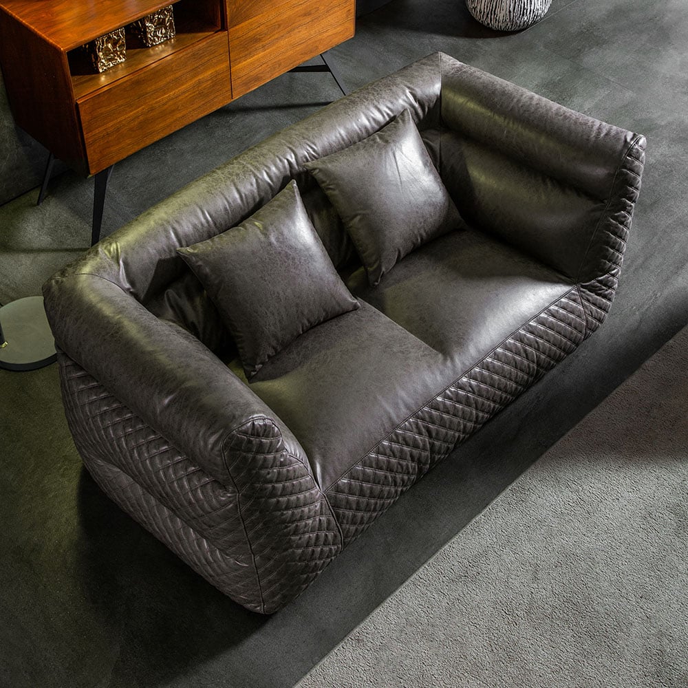 Large Bean Bag Chair Loveseat in Deep Gray with Leath-aire Upholstery window image