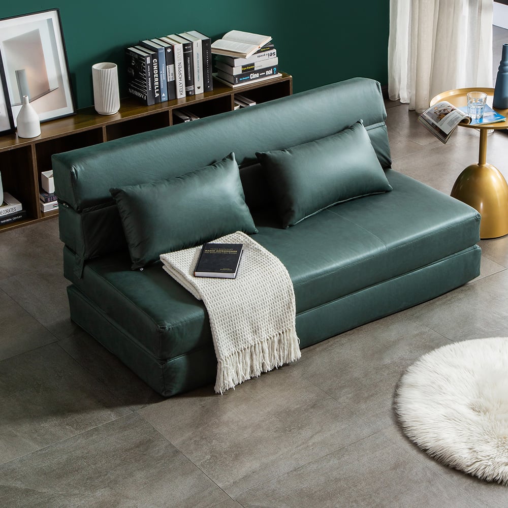 1360mm Leath-aire Sleeper Sofa in Green with Tight Back Convertible Sofa window image