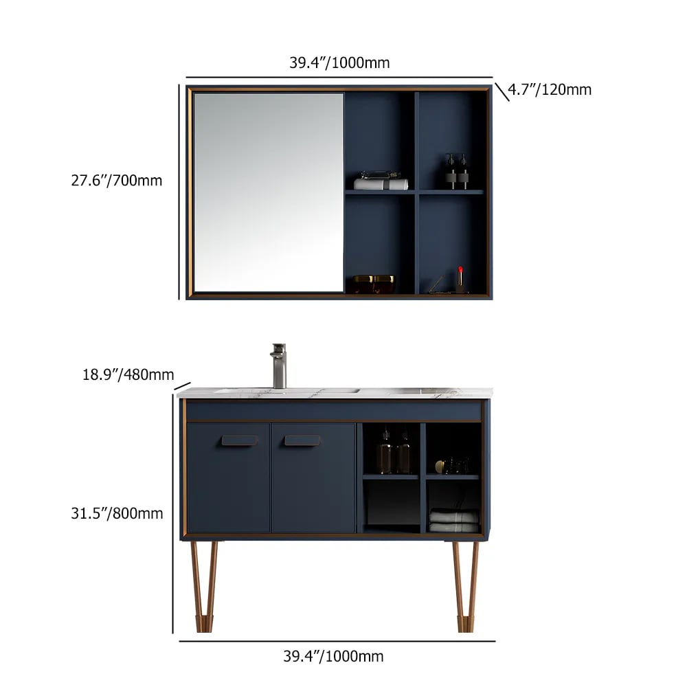 1000mm Blue Freestanding Bathroom Vanity Set Ceramic Basin with Medicine Cabinet weights dimensions image