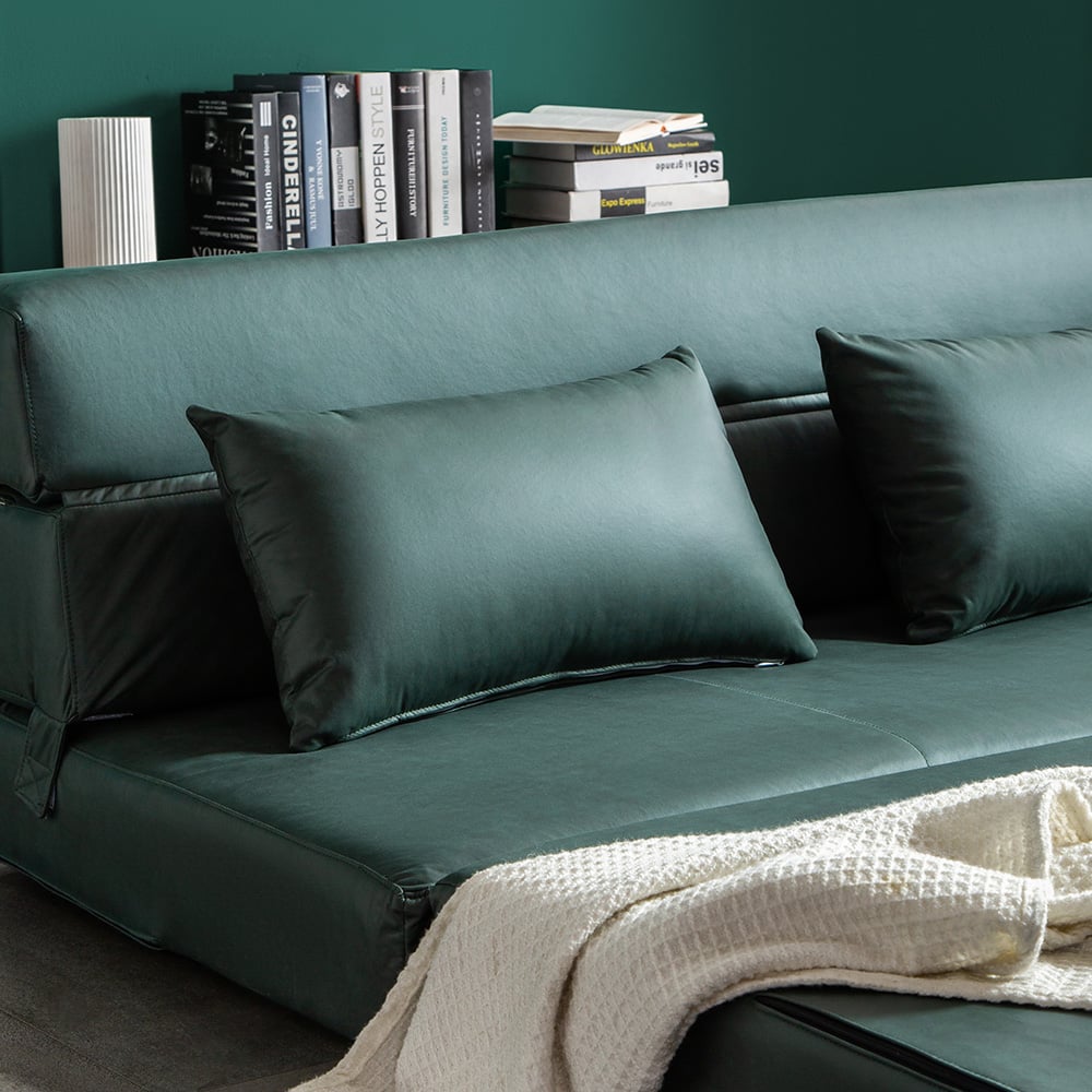 1360mm Leath-aire Sleeper Sofa in Green with Tight Back Convertible Sofa window image