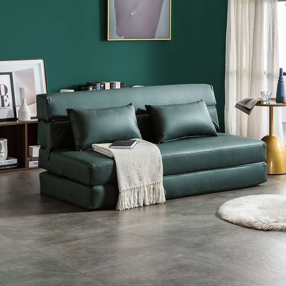 1360mm Leath-aire Sleeper Sofa in Green with Tight Back Convertible Sofa window image