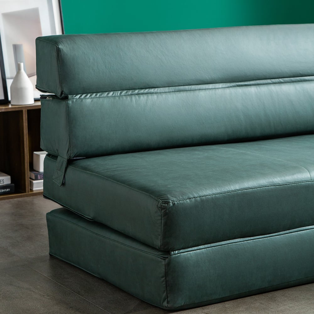 1360mm Leath-aire Sleeper Sofa in Green with Tight Back Convertible Sofa window image