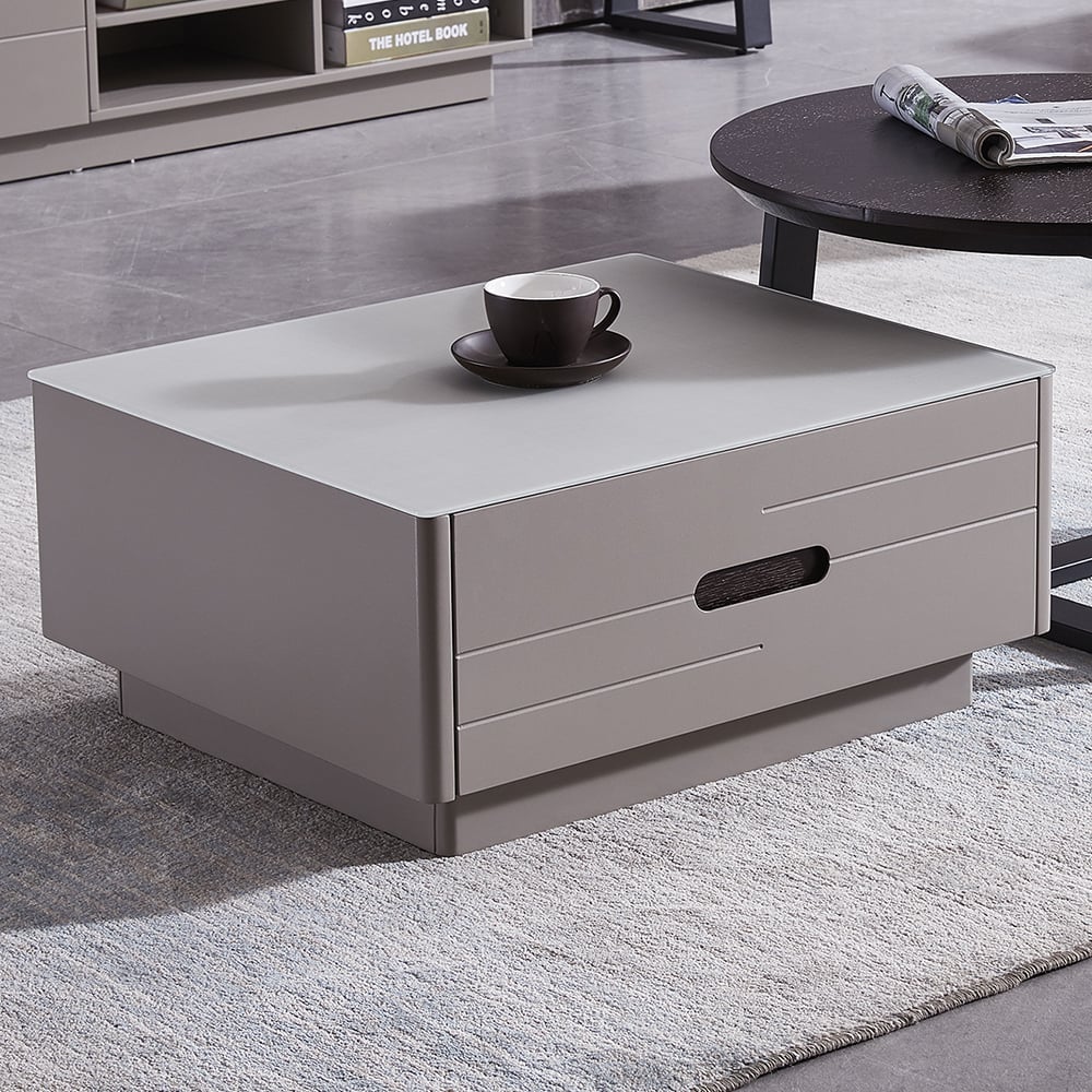 Modern Nesting Coffee Table Set  with Glass Top & Drawers in Black & Gray window image