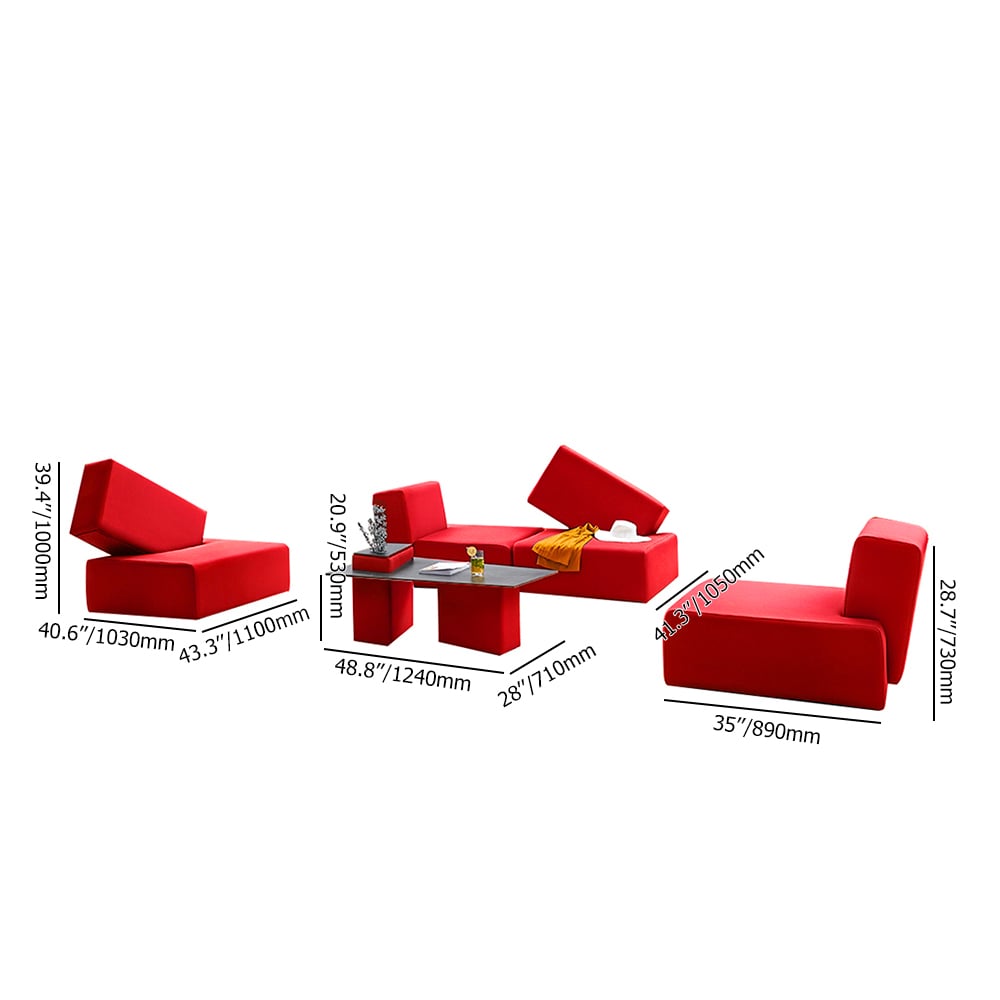 5 Pieces Red Aluminum Frame Outdoor Sofa Set with & Sintered Stone-top Coffee Table weights dimensions image