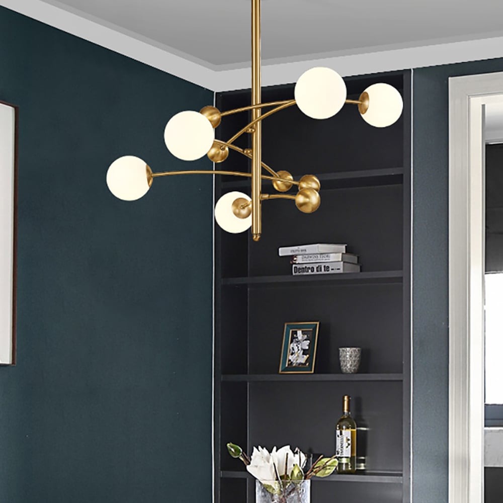 Modern 5-Light Sputnik Chandelier with 350° Swivel Arms in Gold for Living Room window image
