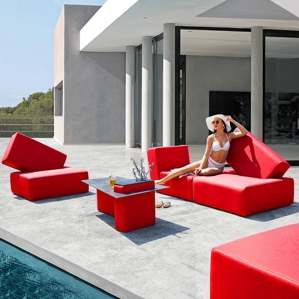 5 Pieces Red Aluminum Frame Outdoor Sofa Set with & Sintered Stone-top Coffee Table window image