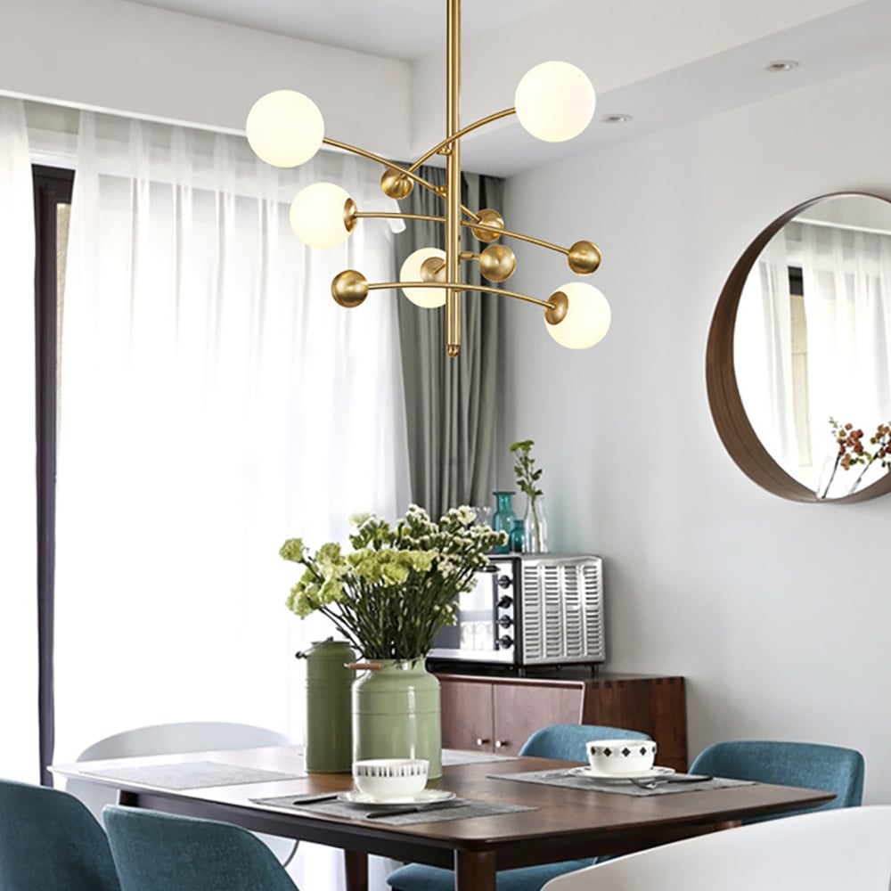 Modern 5-Light Sputnik Chandelier with 350° Swivel Arms in Gold for Living Room window image