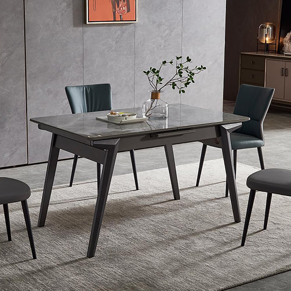 63" Modern Rectangle Extendable Dining Table for 6 Sintered Stone Top & Leaves in Gray window image