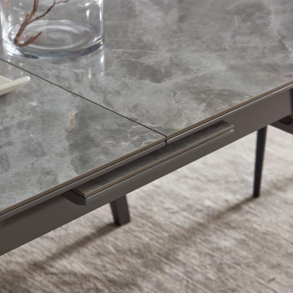63" Modern Rectangle Extendable Dining Table for 6 Sintered Stone Top & Leaves in Gray window image