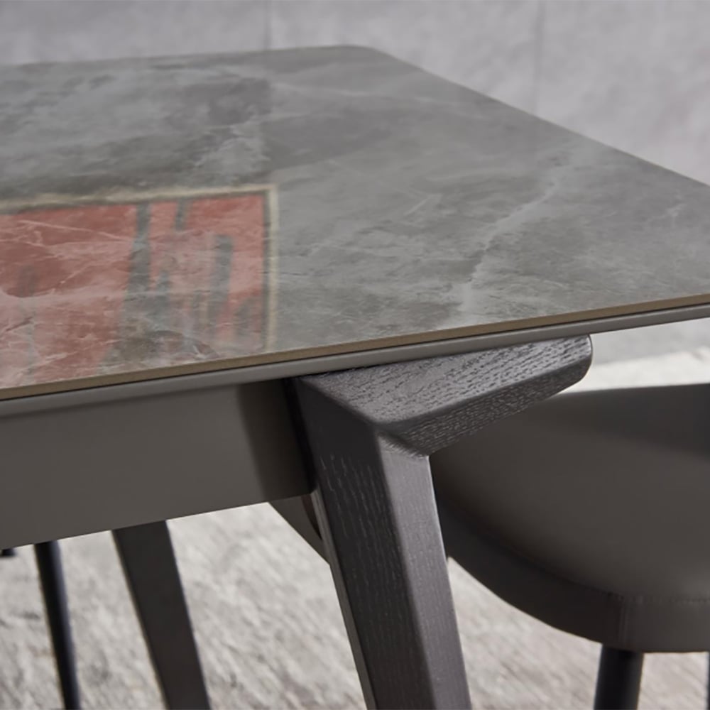 63" Modern Rectangle Extendable Dining Table for 6 Sintered Stone Top & Leaves in Gray window image